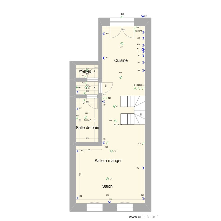 Plan Sommethonne shema electrique niveau 1 biss. Plan de 4 pièces et 60 m2