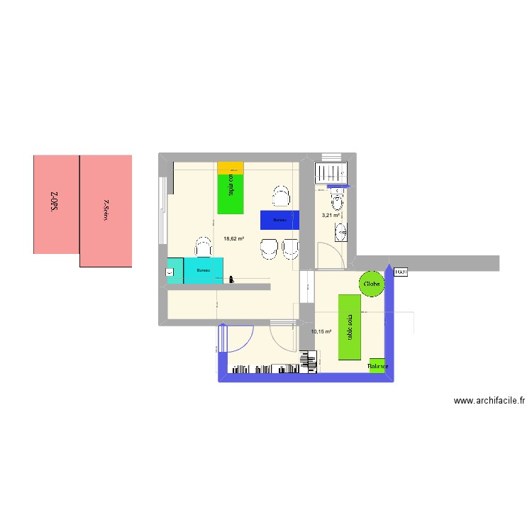 Cabinet Sous-sol Bourgoin-1. Plan de 3 pièces et 32 m2