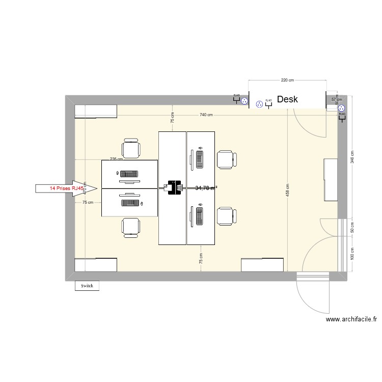 TechBar. Plan de 1 pièce et 35 m2