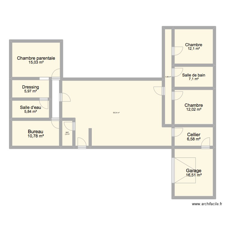 Maison en U 150 m2. Plan de 12 pièces et 157 m2