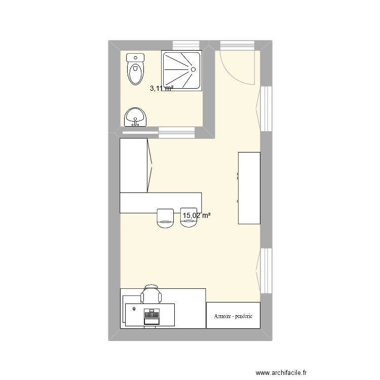 Cabane sur base existant. Plan de 2 pièces et 18 m2