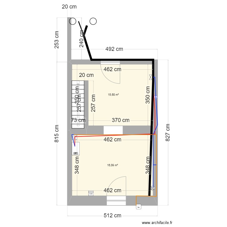 SS youni. Plan de 2 pièces et 32 m2