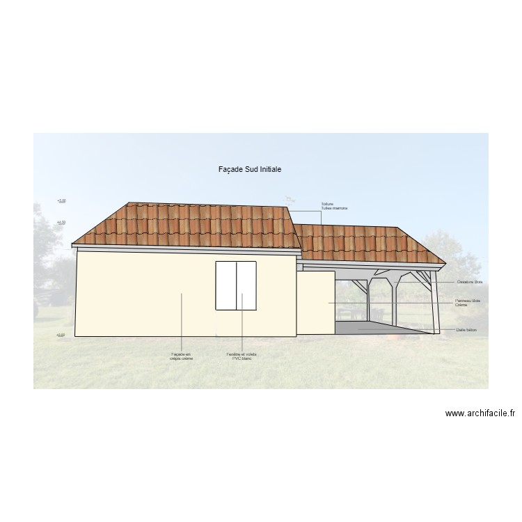 Façade Sud Initiale. Plan de 0 pièce et 0 m2