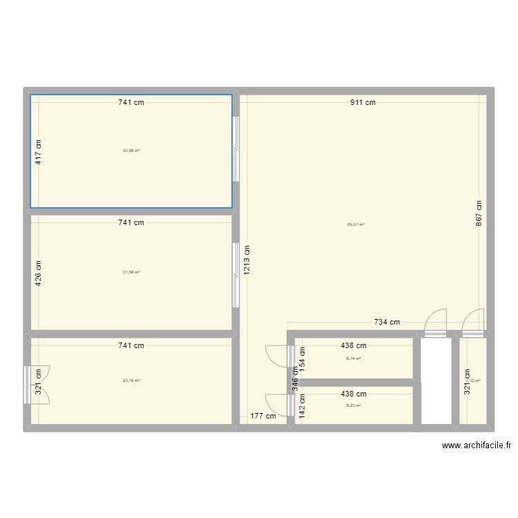 Plan 3D de la salle de golf indoor. Plan de 7 pièces et 188 m2