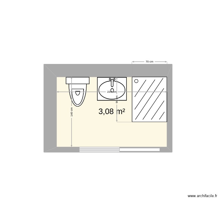 sanit. Plan de 1 pièce et 3 m2