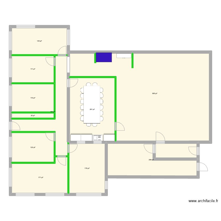 225 Seigneuriale agrandissement SS 51 X 19. Plan de 11 pièces et 231 m2