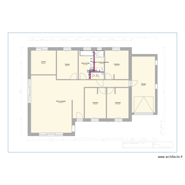 Selection travaux 2 avec réseaux. Plan de 11 pièces et 130 m2