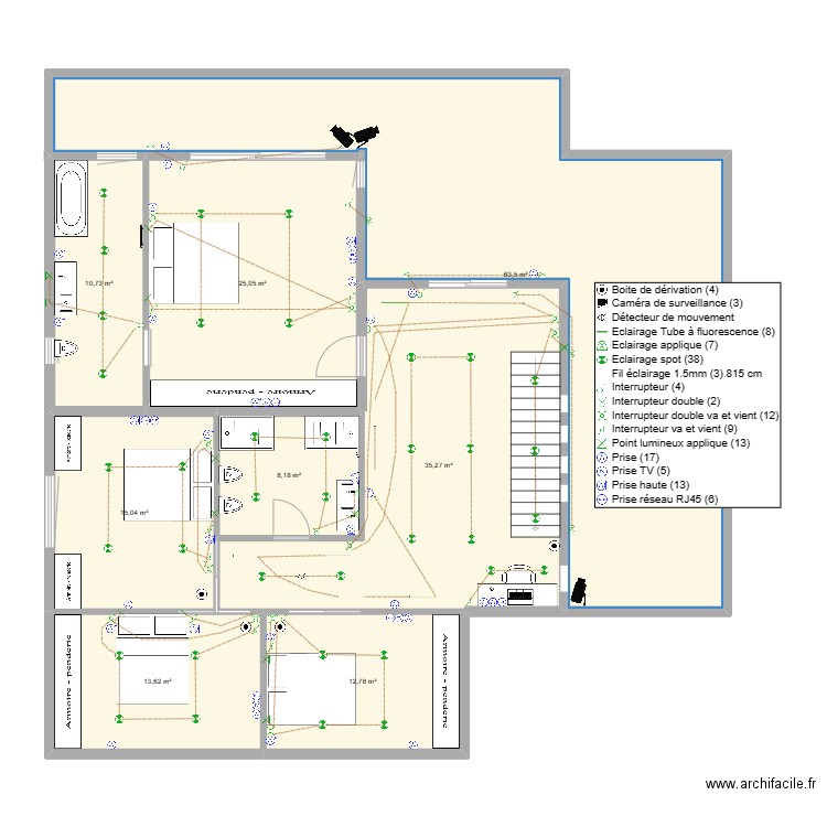 Plan R+1 Hajjaj. Plan de 8 pièces et 184 m2