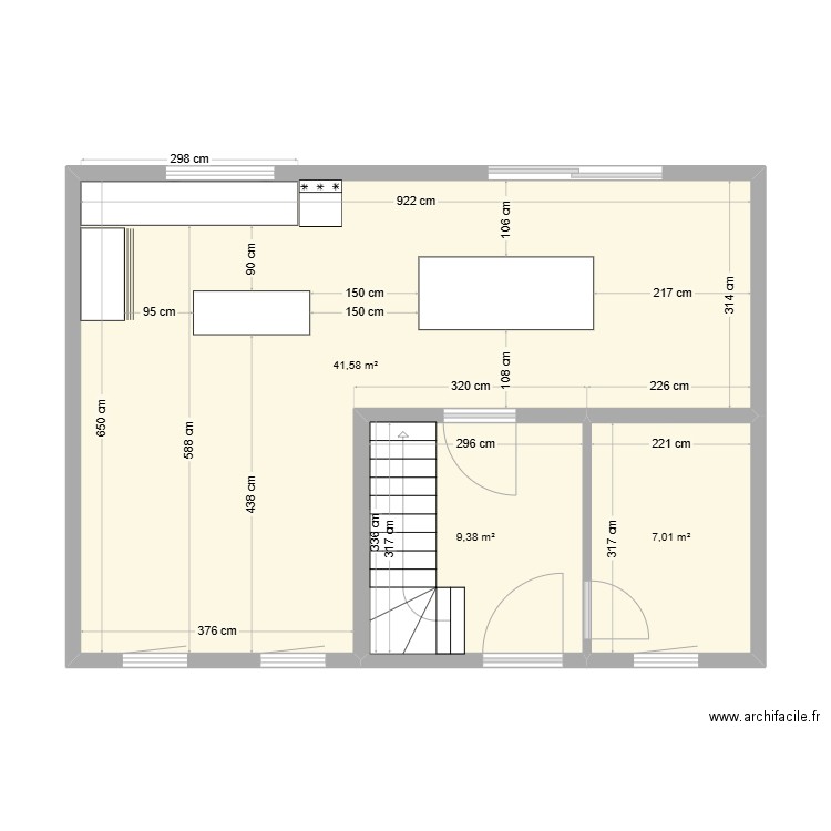 Rez-de-chaussée . Plan de 3 pièces et 58 m2