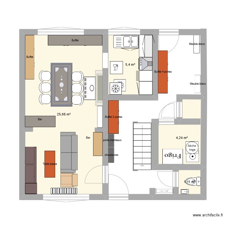 Rez 09/11/2024. Plan de 4 pièces et 36 m2