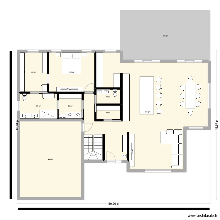 essai. Plan de 9 pièces et 213 m2