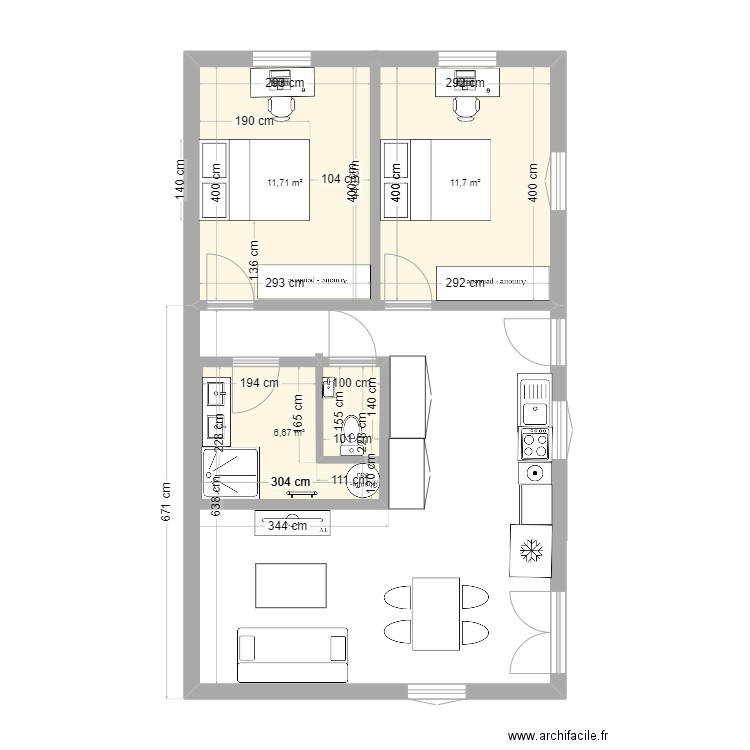 T2TER. Plan de 3 pièces et 30 m2