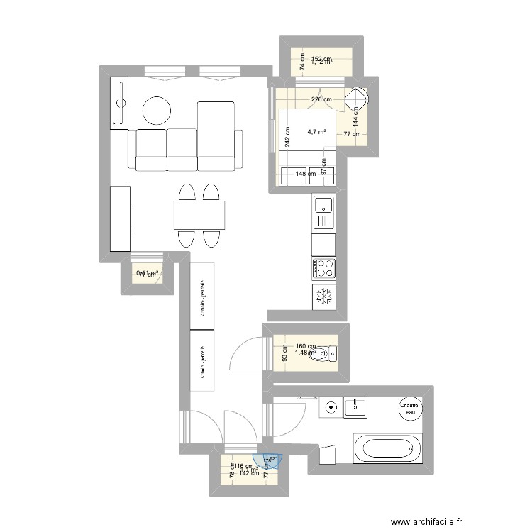 marseille Plan avec espace nuit. Plan de 5 pièces et 9 m2