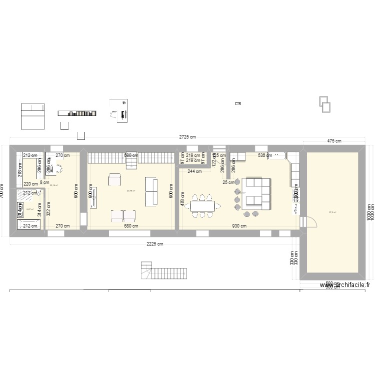 version cuisine à droite bis. Plan de 6 pièces et 161 m2