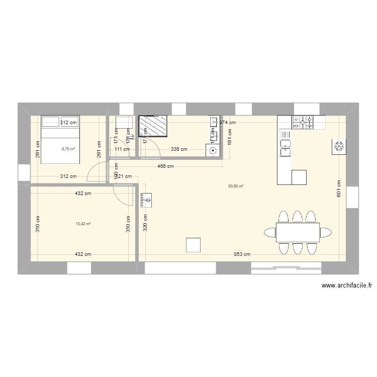 SBCT. Plan de 3 pièces et 76 m2