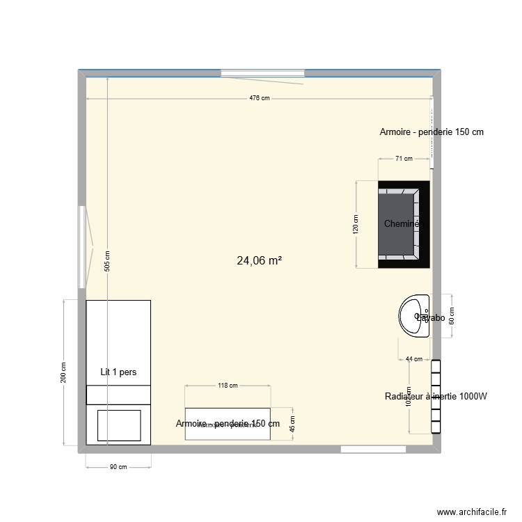 salle de jeux. Plan de 1 pièce et 24 m2