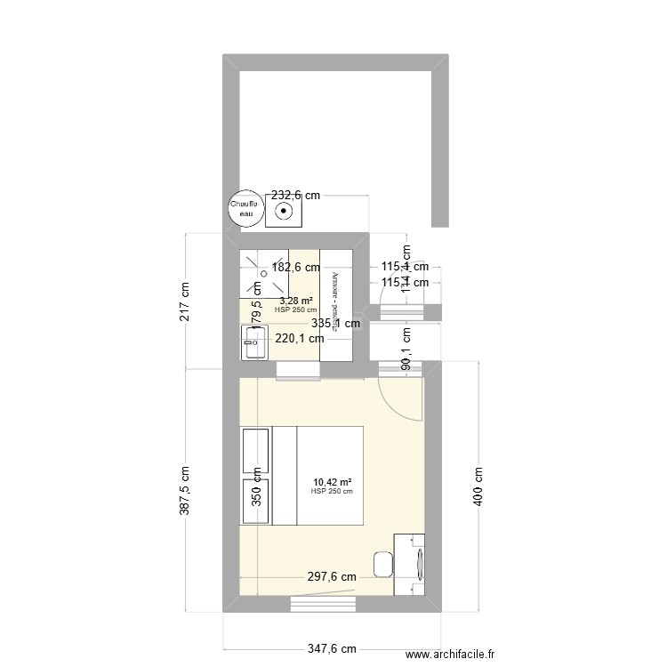 CHBRE. Plan de 2 pièces et 14 m2