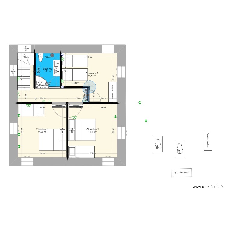 ETAGE 1 bis. Plan de 5 pièces et 53 m2