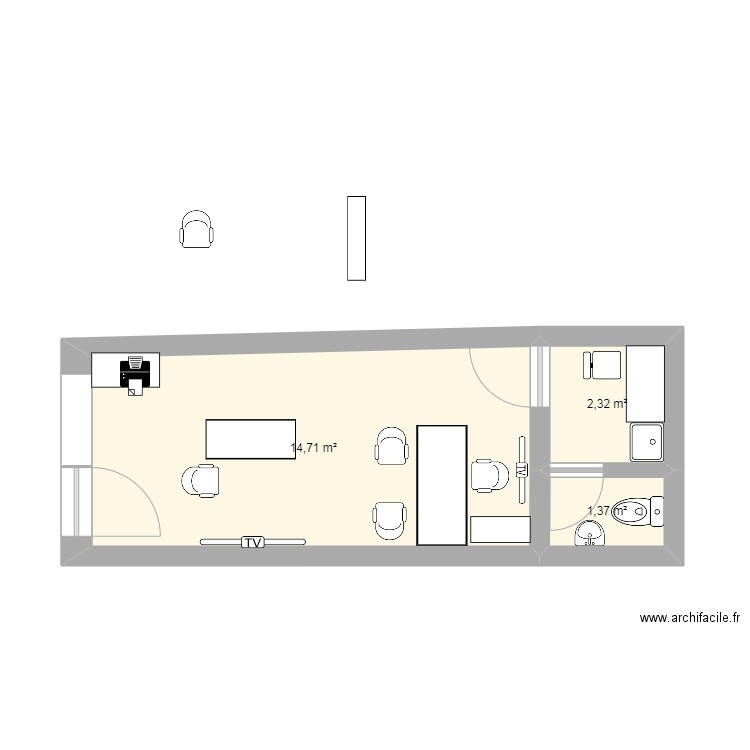 agence de voyage. Plan de 3 pièces et 18 m2