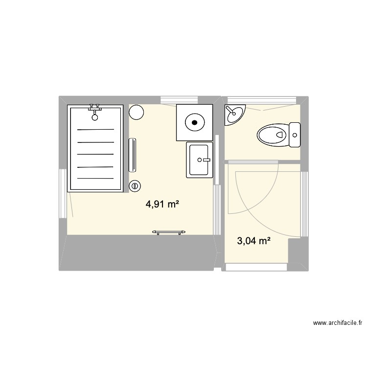 Salle d'eau papa & maman. Plan de 2 pièces et 8 m2