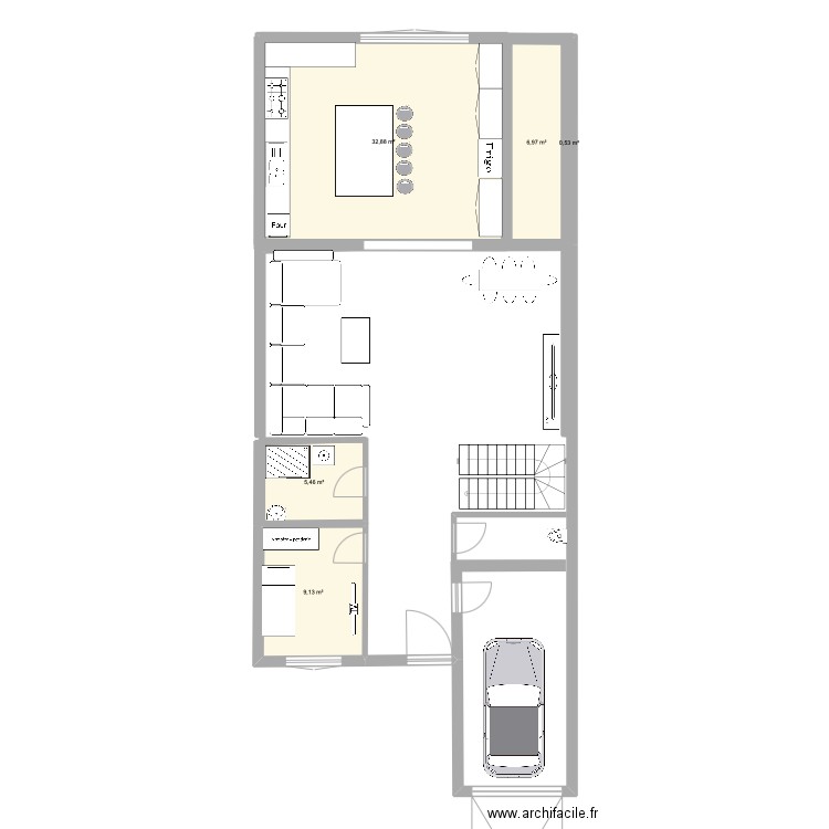 premier plan. Plan de 5 pièces et 54 m2