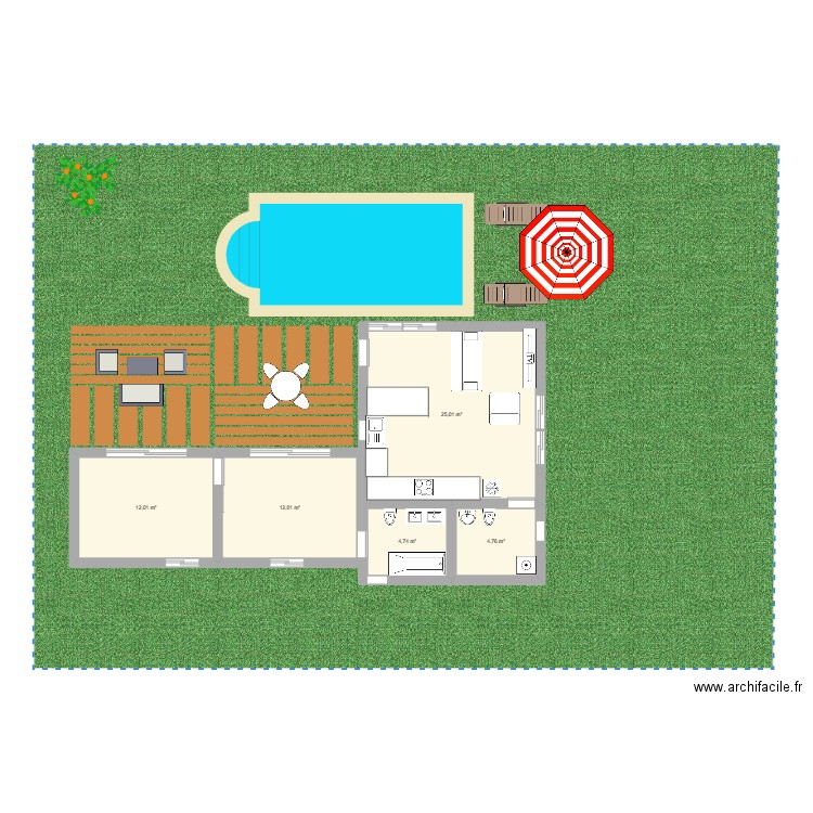 59 m2. Plan de 5 pièces et 59 m2