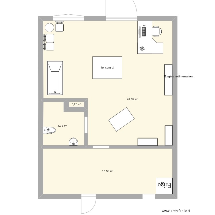 salon st bo. Plan de 4 pièces et 64 m2