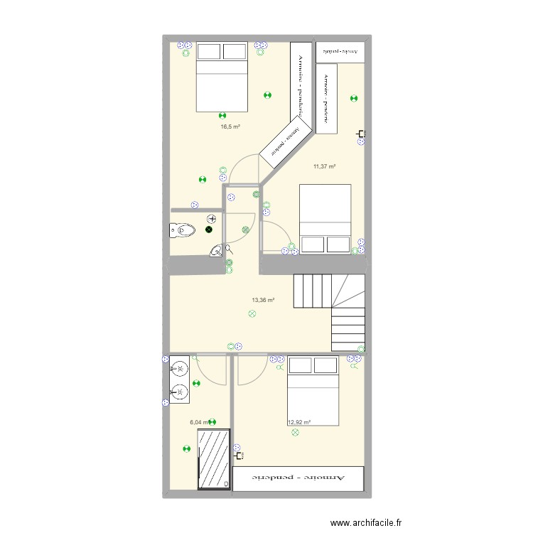 étage apartement 1 rogeon. Plan de 5 pièces et 60 m2