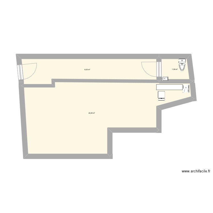 locoal pro 1 bureau. Plan de 3 pièces et 34 m2