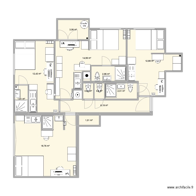 RICHELIEU2 VFF gris. Plan de 12 pièces et 78 m2