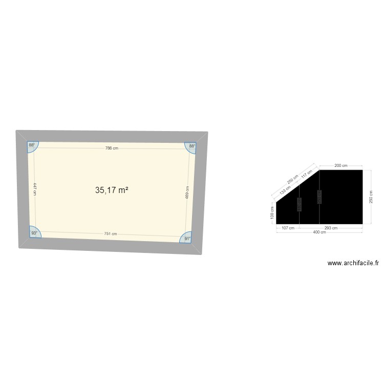 Grange Galey. Plan de 1 pièce et 35 m2