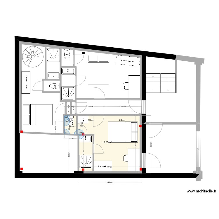 Plan 1er Chambres 5. Plan de 1 pièce et 16 m2