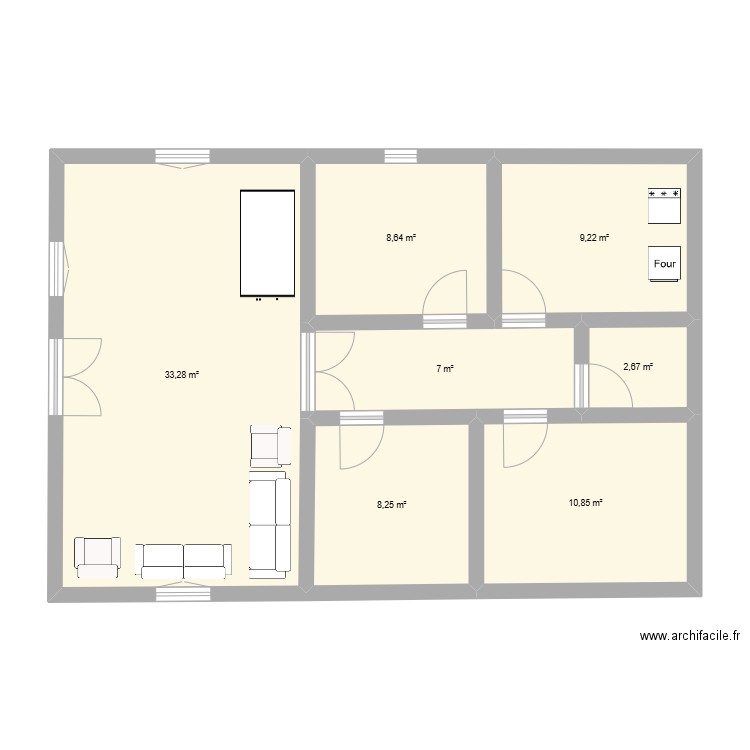 ismo. Plan de 7 pièces et 80 m2