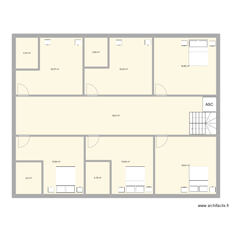 btb. Plan de 11 pièces et 158 m2