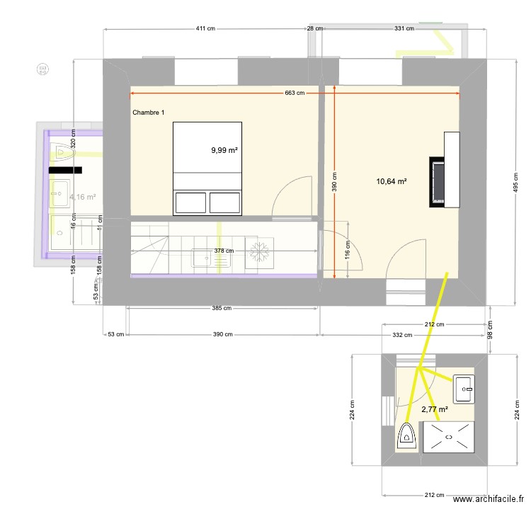 Les Acacias V4. Plan de 5 pièces et 53 m2