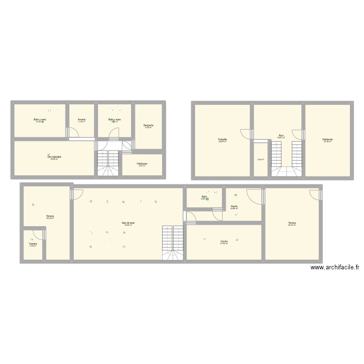 casa. Plan de 17 pièces et 264 m2