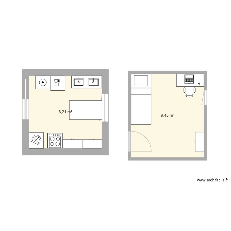 cuisine location. Plan de 2 pièces et 18 m2