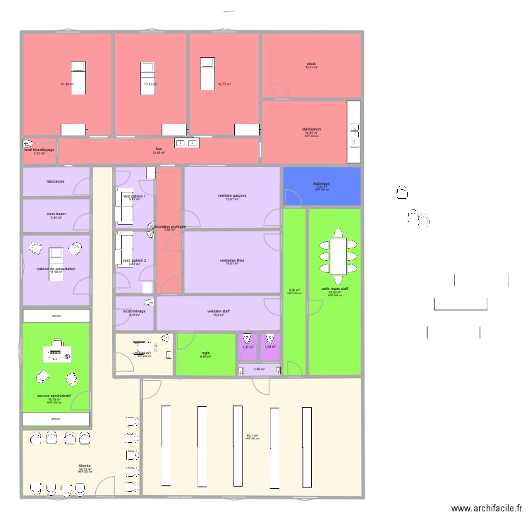 bloc a 3 salles . Plan de 28 pièces et 347 m2