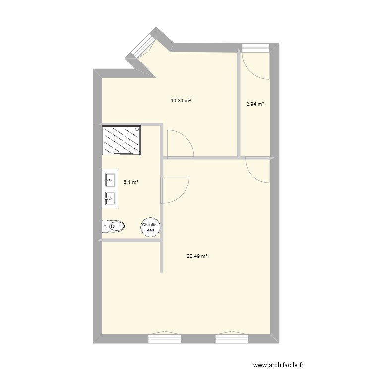 valleise. Plan de 4 pièces et 42 m2