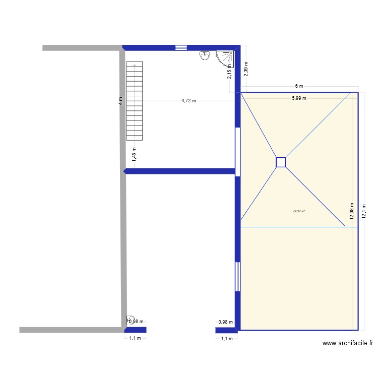 hangar. Plan de 1 pièce et 72 m2