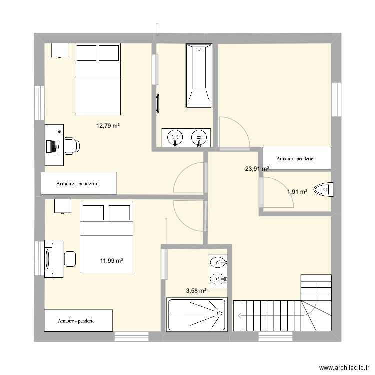 maybe l etage . Plan de 5 pièces et 54 m2