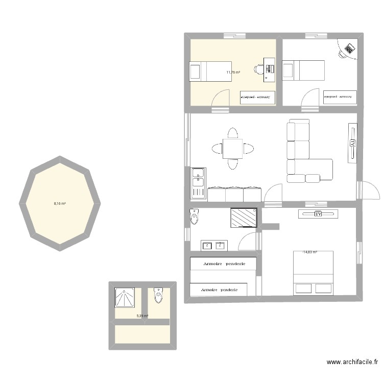 Vyvy a wedjap. Plan de 4 pièces et 42 m2