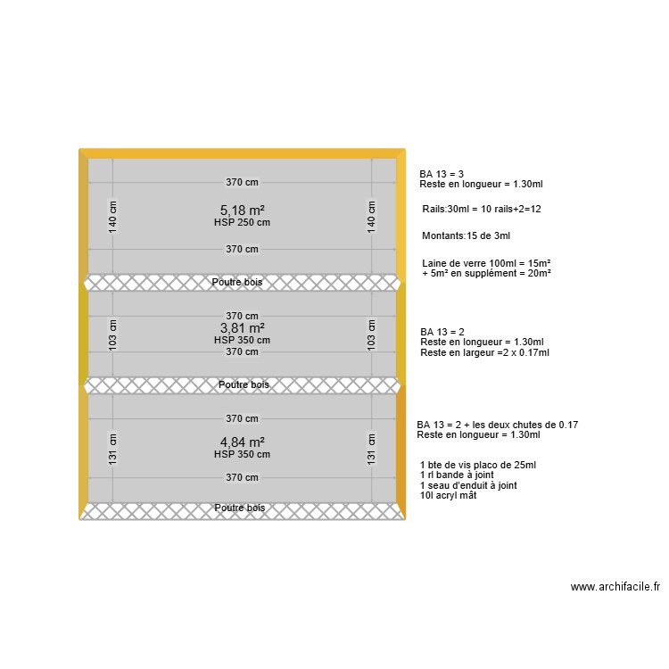 Plafond RDC (Babette). Plan de 3 pièces et 14 m2