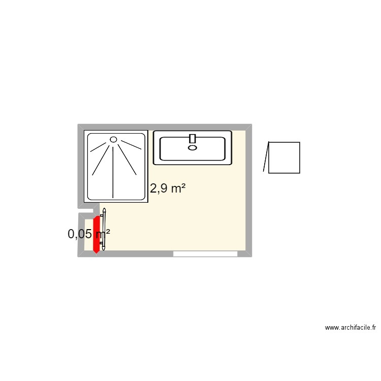 SDB Flo 2. Plan de 2 pièces et 3 m2