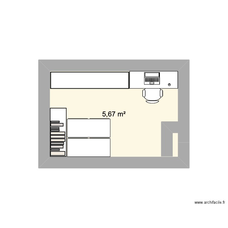 Chambre CB v1. Plan de 1 pièce et 6 m2