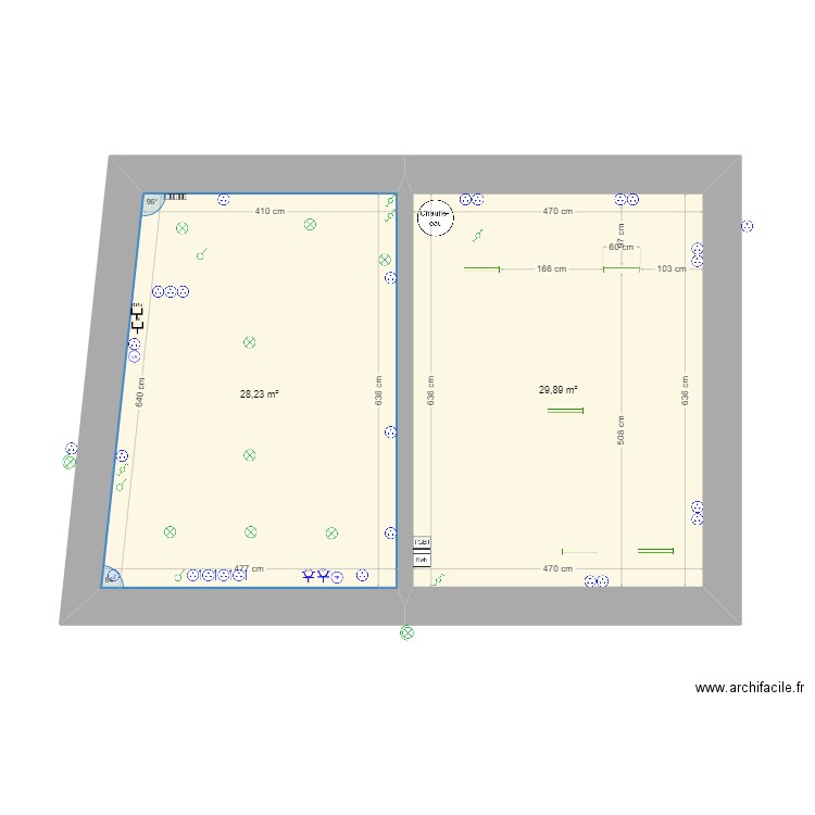 elec romain. Plan de 2 pièces et 58 m2