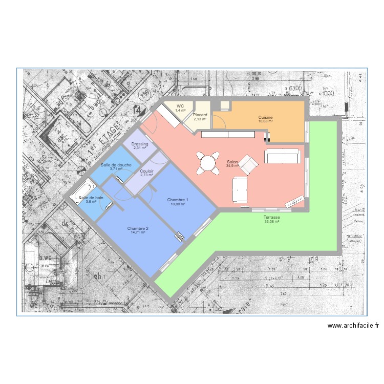 Plan Cagnes. Plan de 13 pièces et 121 m2