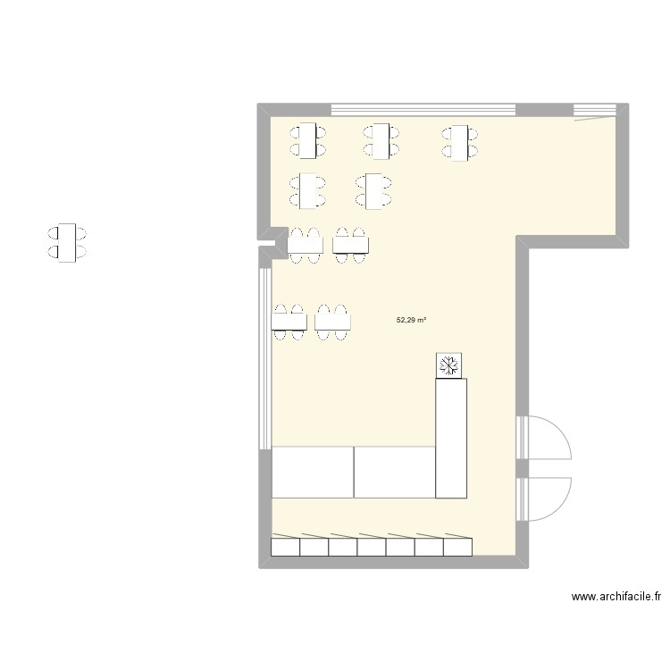 magasin. Plan de 1 pièce et 52 m2