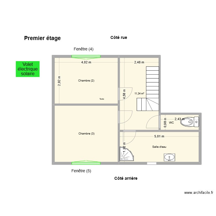 LASSERRE 1er étage adaptation. Plan de 5 pièces et 49 m2