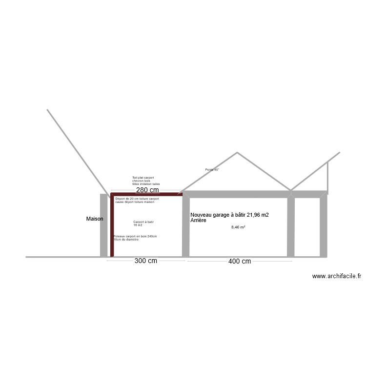 Arrière. Plan de 2 pièces et 11 m2